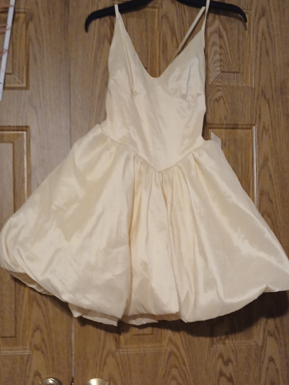 Elegant Cream Satin V-Neck Spaghetti-Strap Dress